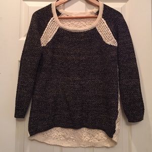 Two tone sweater with crochet-like detail