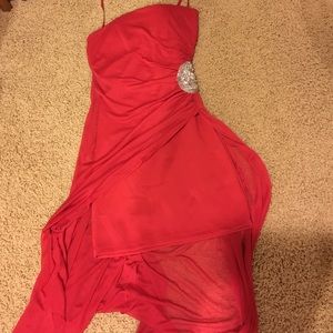 High low red prom dress