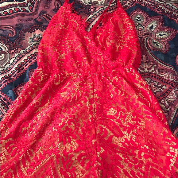 Red lace romper