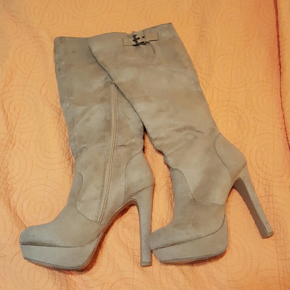 Tall Taupe Suede heeled boots