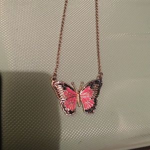 Long pink butterfly necklace