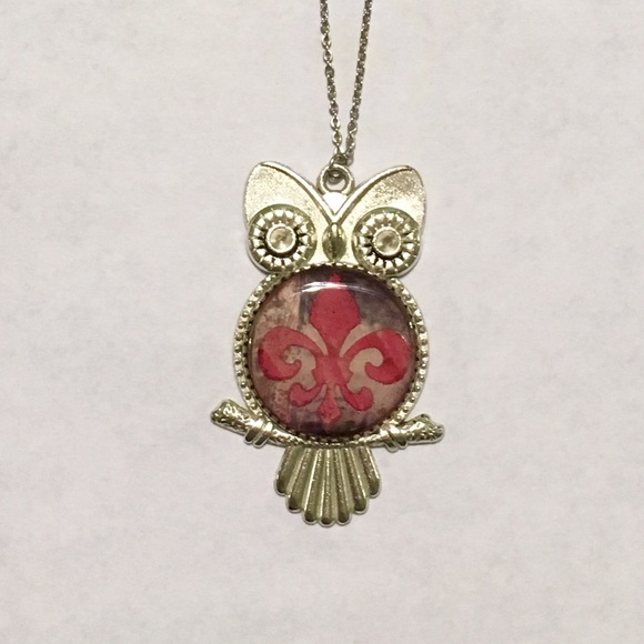 Fleur de lis Owl Necklace