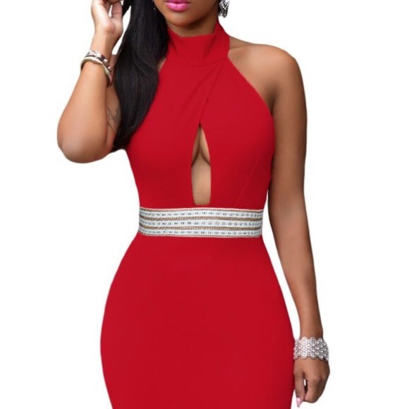 Chantell Embellished waist Halter Dress