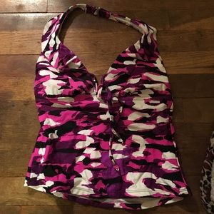 Pink and purple camouflage tankini top