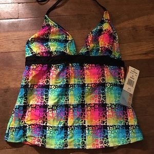 Rainbow animal print tankini top