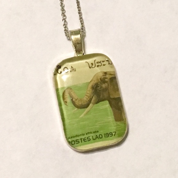 Elephant Postage Stamp Necklace