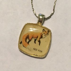 Red Fox Postage Stamp Necklace