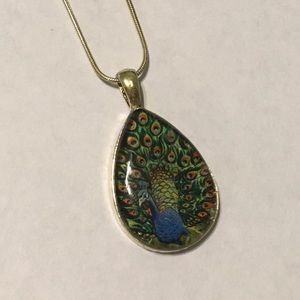 Peacock Postage Stamp Necklace