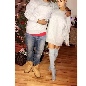 Light denim open toe long boots