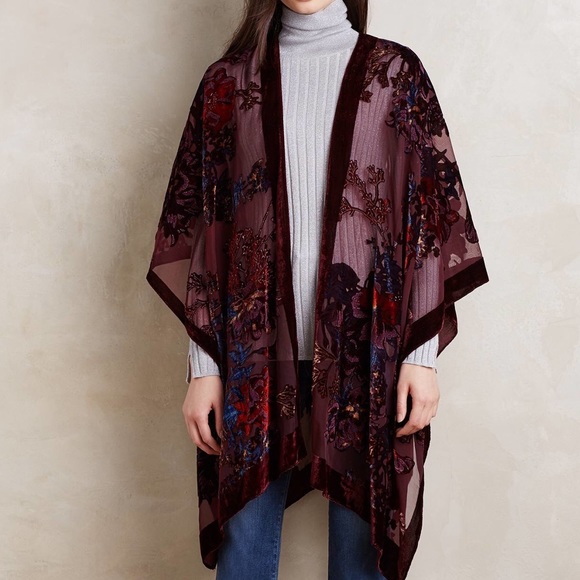 Anthropologie: Bournon Velvet Kimono- Wine