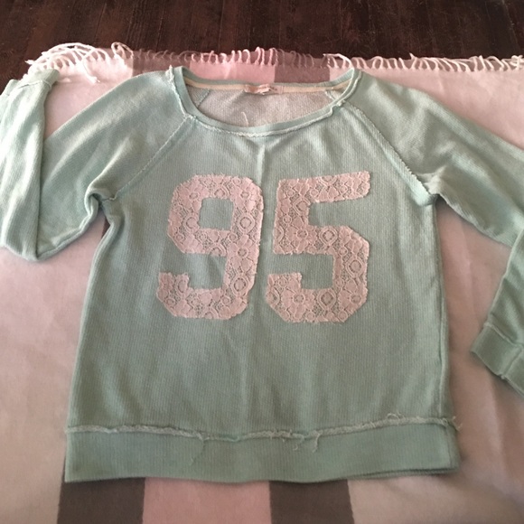 Mint Green Rewind Distressed Thermal Shirt 👚