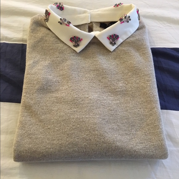 Jcrew Jeweled collar linen sweater