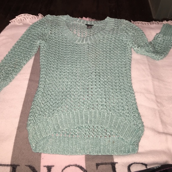 Rue21 Mint Green Crocheted 3/4 Sleeve HiLo Sweater