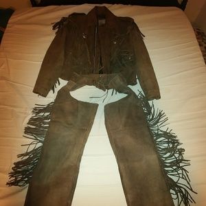Leather chaps and coat with fringe