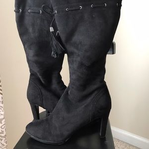 Suede, knee high black boots