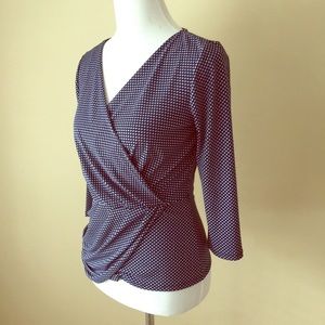 NEW Ann Taylor Drapey Knit Blue Print Top