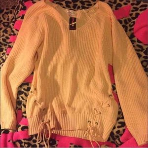 Oversized knit sweater dress lace up mini dress