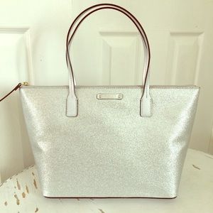 NWT kate spade silver glitter bag