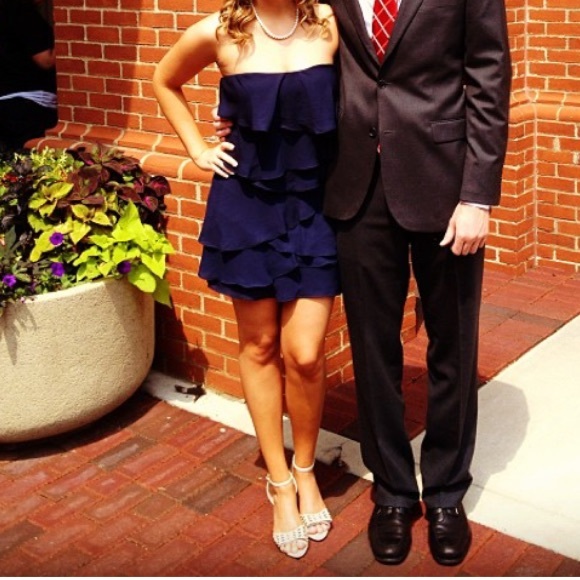 Strapless navy ruffle BCBG dress