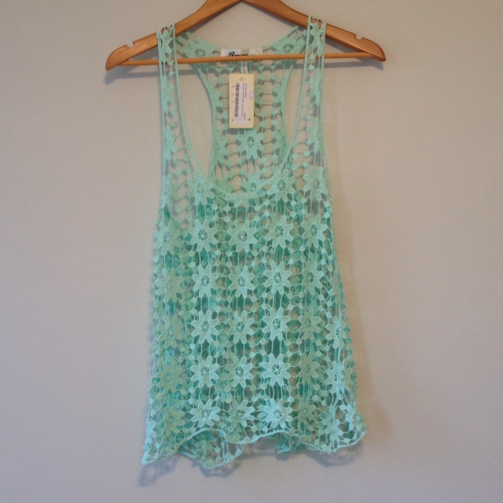 Aqua floral crochet racerback, trapeze tank