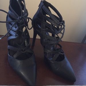 Charlotte Russe Lace Strap up Pointy Toe Heels