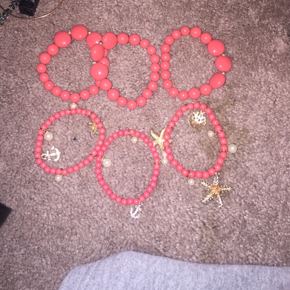 coral set of 6 bracelets