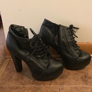 Platform, Black Lace-Up Leather Booties