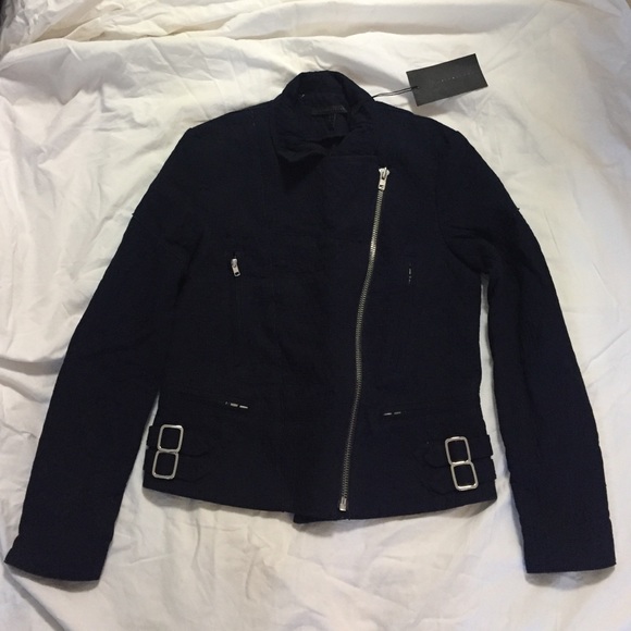SOLD Victoria Beckham Navy Moto Jacket US 6 - Picture 2 of 4