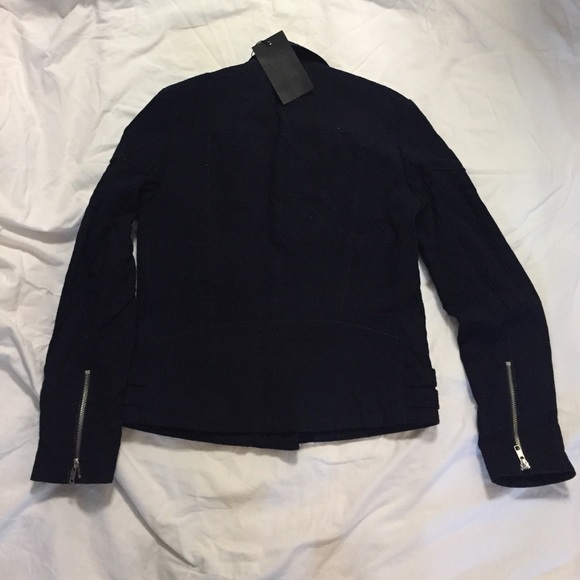 SOLD Victoria Beckham Navy Moto Jacket US 6 - Picture 3 of 4