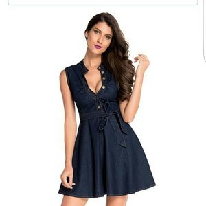 Denim belted skater dress