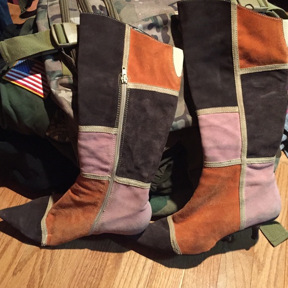 Sweet color block patch work suede boots!