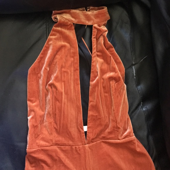 orange velvet jumpsuit