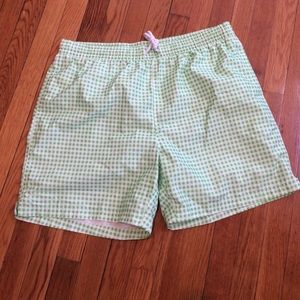 Lime green checkered swim trunks
