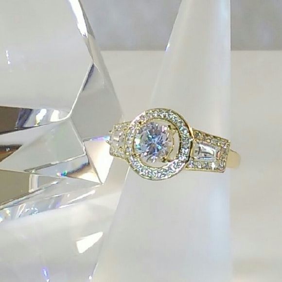 Simulated Diamond CZ 14k Yellow Gold over Silver - Picture 2 of 4