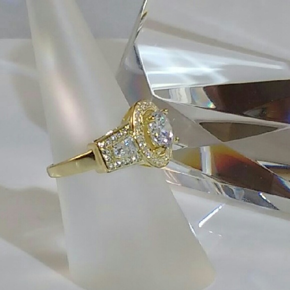 Simulated Diamond CZ 14k Yellow Gold over Silver - Picture 3 of 4