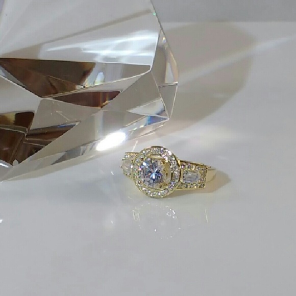 Simulated Diamond CZ 14k Yellow Gold over Silver - Picture 4 of 4