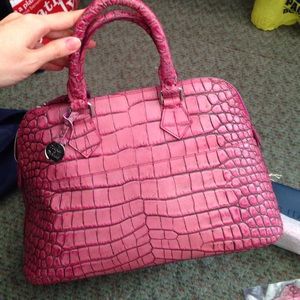 Dooney and Bourke magenta croco zip zip satchel