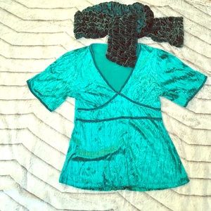 Beautiful green crushed velvet top & scarf combo