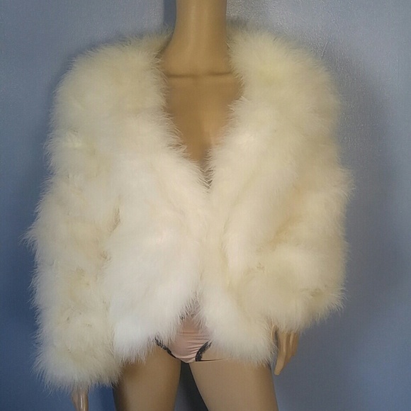 Vintage Jackets & Blazers - Vintage White Marabou  Feather Jacket Med