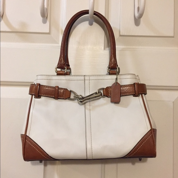 Small white leather coach satchel