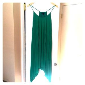 H&M Gisele Green Pleated Asymmetrical Dress