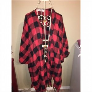 Plaid Fringe Cardigan