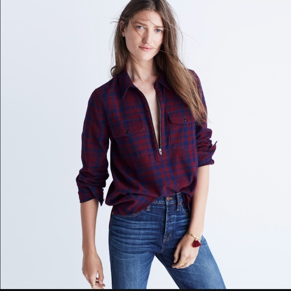 Madewell flannel zip top