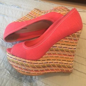 Brand new Coral multi colored wedges.