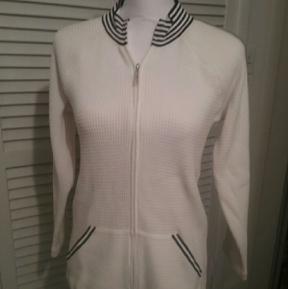 St. John Sport White and Black Zip Up Jacket