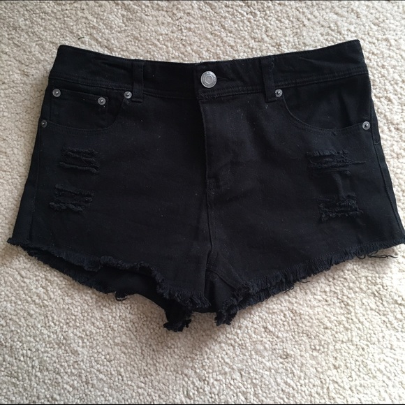 Distressed, Black, High Waisted Denim Shorts