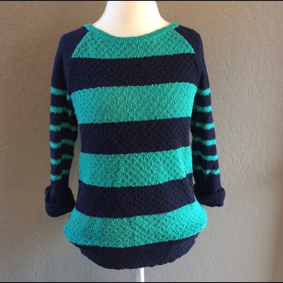 LOFT Navy and Teal Sweater w/ Roll Sleeves - Picture 1 of 3