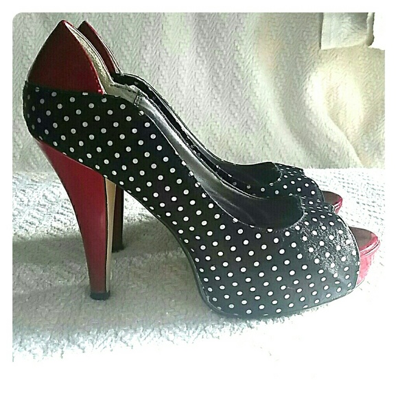 Super cute satin and leather heels