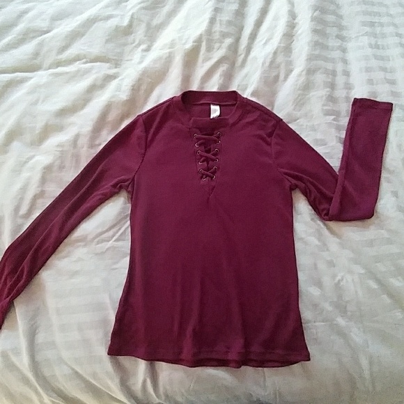Burgandy tie front sweater