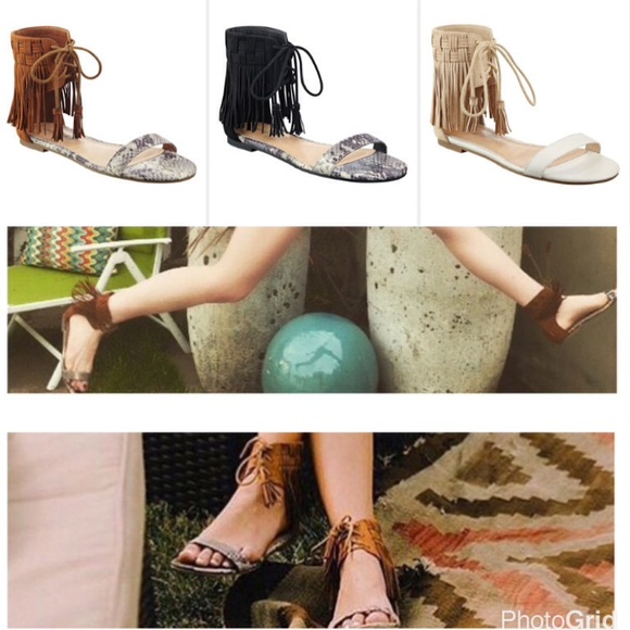 BLACK GLADIATOR VINTAGE FRINGE ANKLE LACEUP SANDAL - Picture 4 of 4